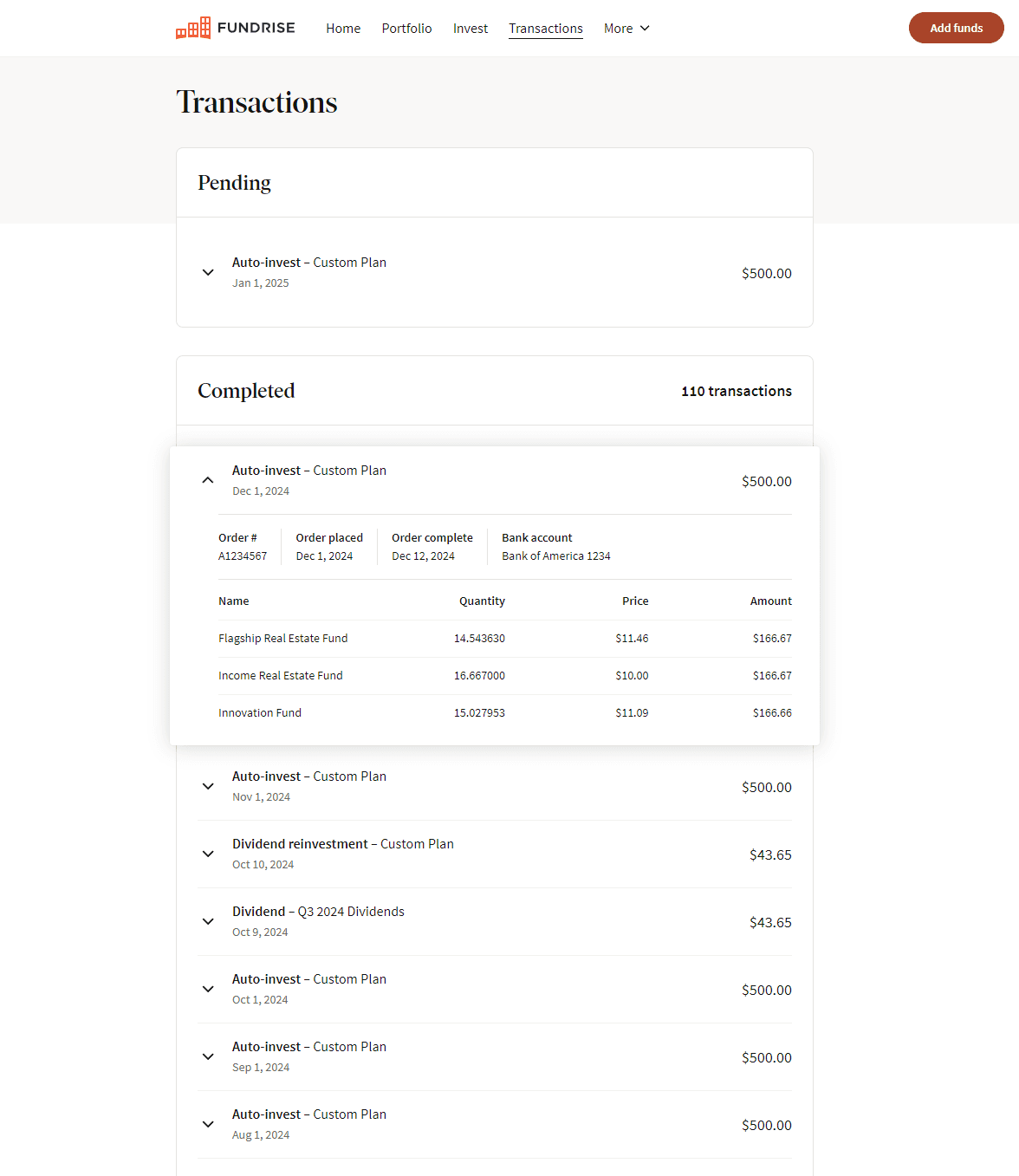 Thumbnail image of Fundrise Transactions page